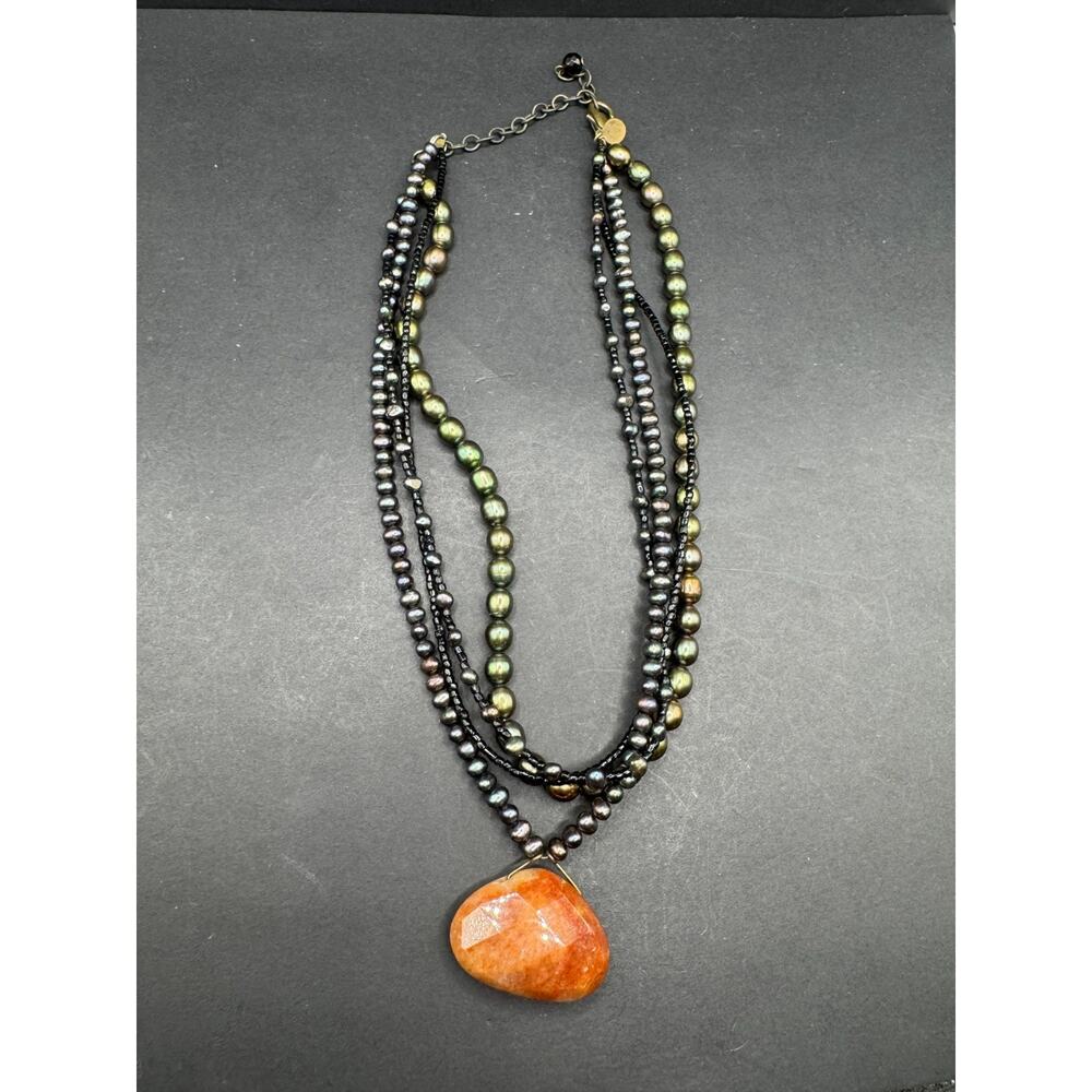 Vintage David Aubrey Signed Multi Strand Beaded Pendant Statement Necklace